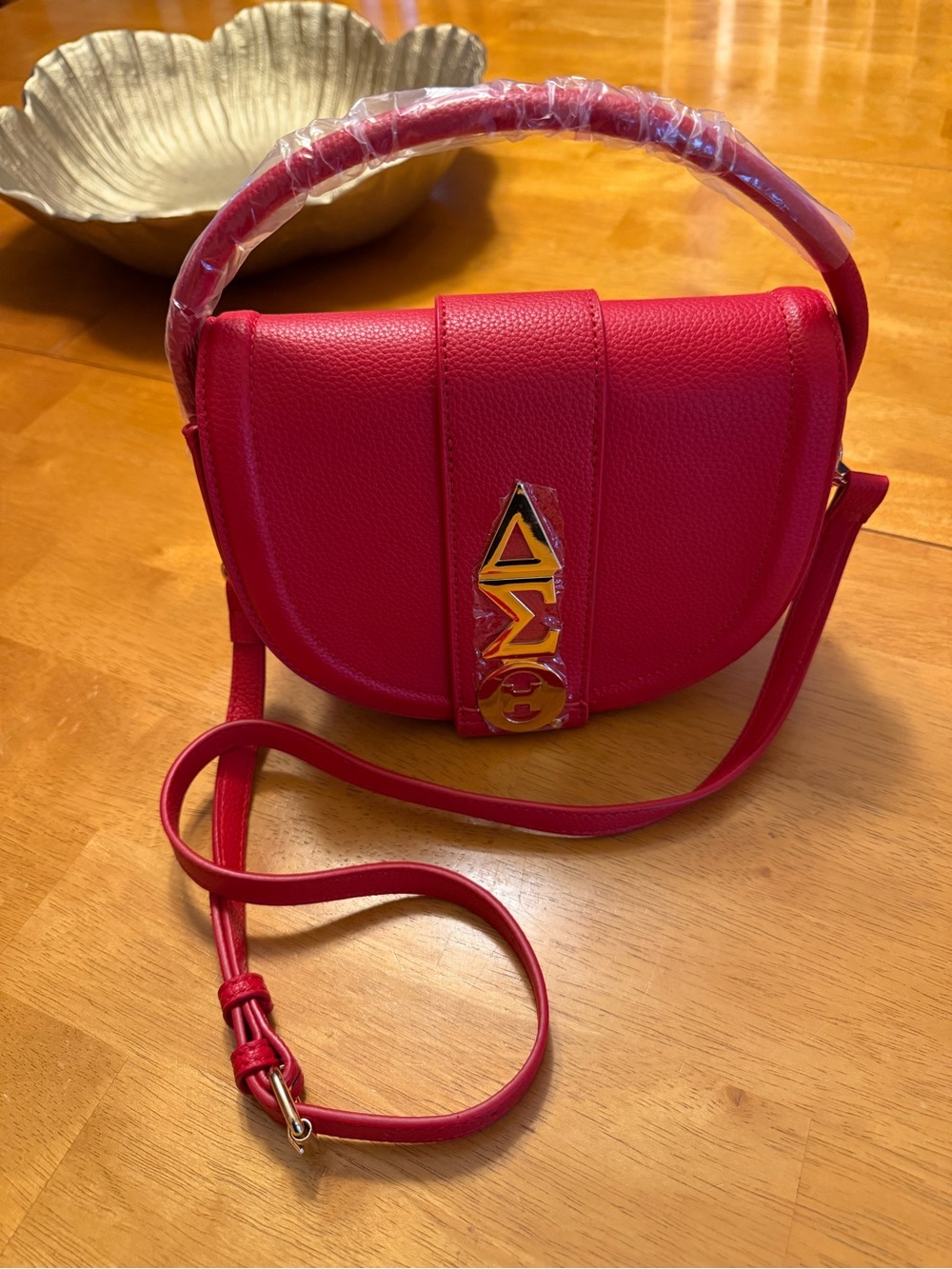 Red Leather ΔΣΘ Crossbody Saddle Bag